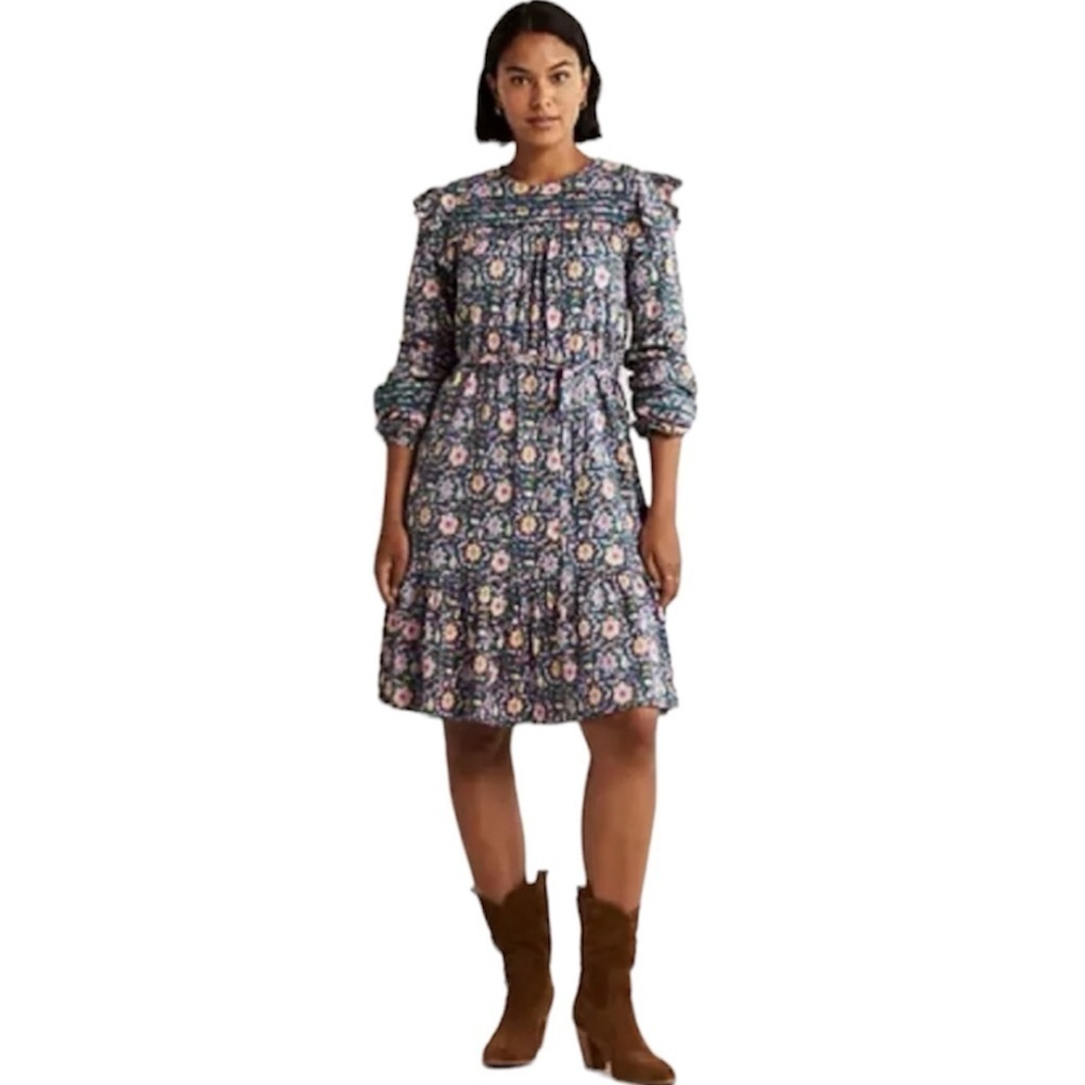 Boden Dress‎ Womens Size 8R Trim Detail Jersey Floral Midi NEW DO314